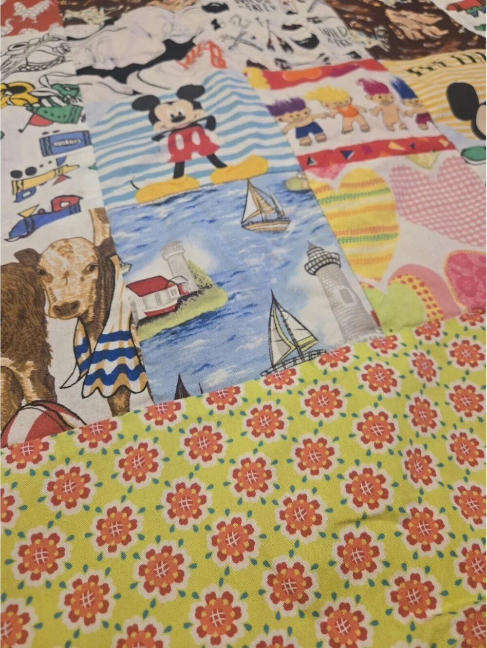 Vintage Handmade Patchwork 90s Trolls Crayola Disney Approx: 52x52
